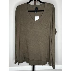 Bobi Los Angeles Olive Slub Knit V-Neck Long Sleeve Top Size M NWT